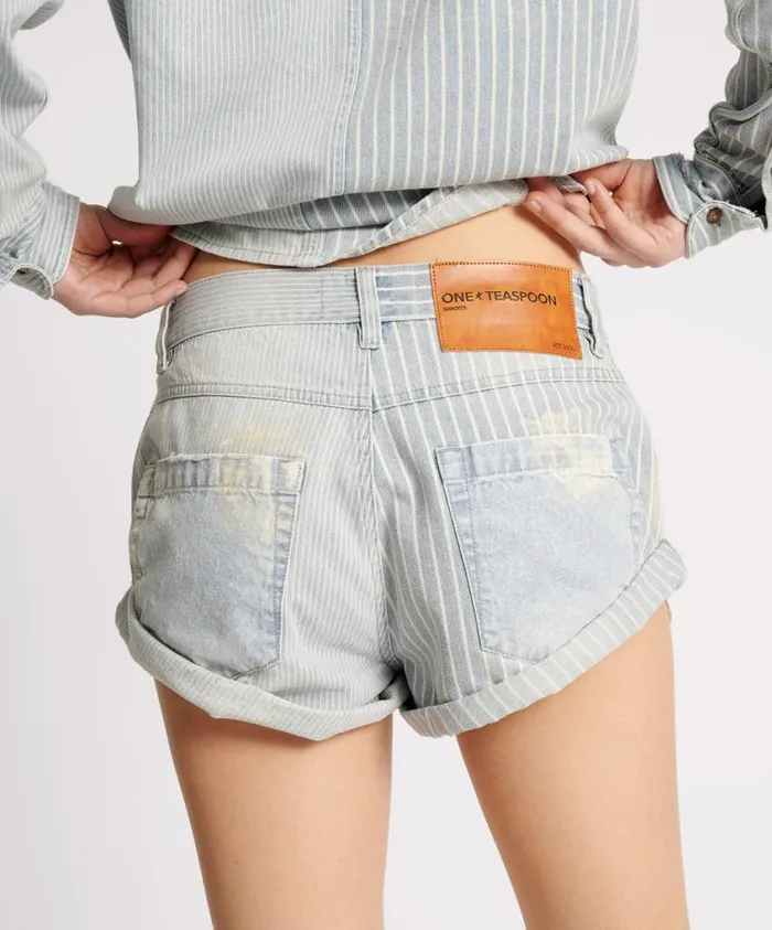 One Teaspoon Denim Shorts Women Painters Stripe Bandit Low Waist Denim Short
