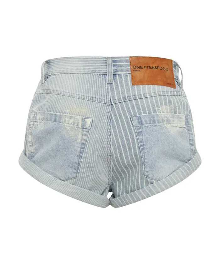 One Teaspoon Denim Shorts Women Painters Stripe Bandit Low Waist Denim Short