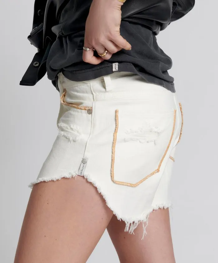 One Teaspoon Denim Shorts Women Pearl Outlaws Mid Length Denim Short