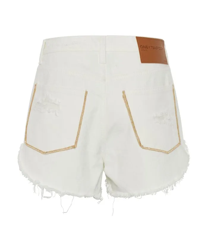 One Teaspoon Denim Shorts Women Pearl Outlaws Mid Length Denim Short