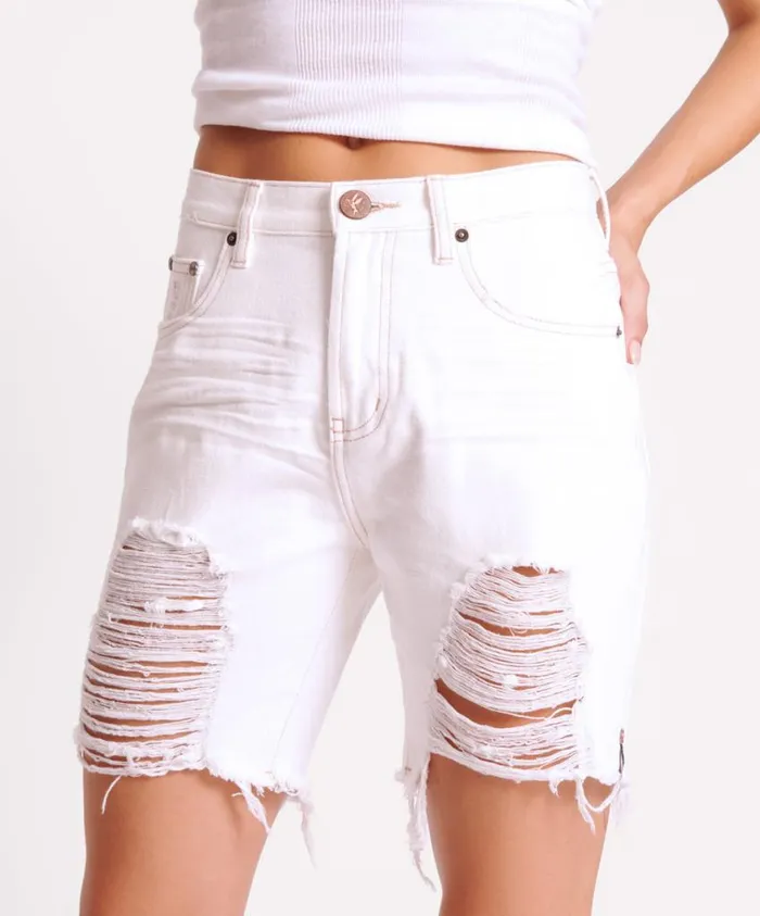 One Teaspoon Denim Shorts Women Pearl Stevies High Waist Long Length Boyfriend Short