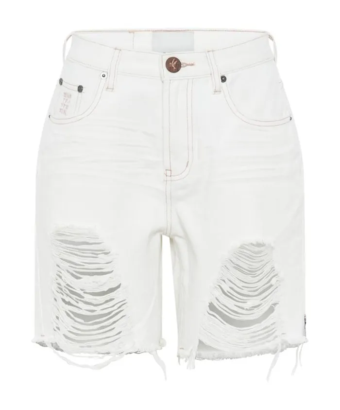 One Teaspoon Denim Shorts Women Pearl Stevies High Waist Long Length Boyfriend Short