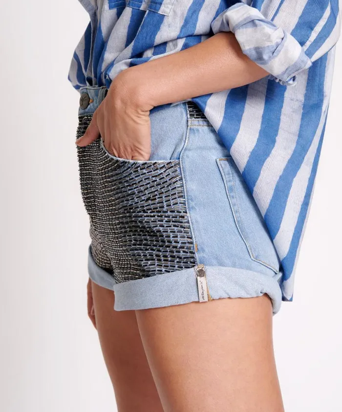 One Teaspoon Denim Shorts Women Railed Sequin Bandits High Waist Denim Short