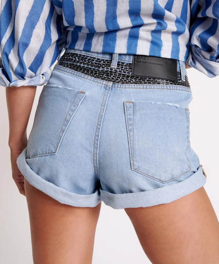 One Teaspoon Denim Shorts Women Railed Sequin Bandits High Waist Denim Short
