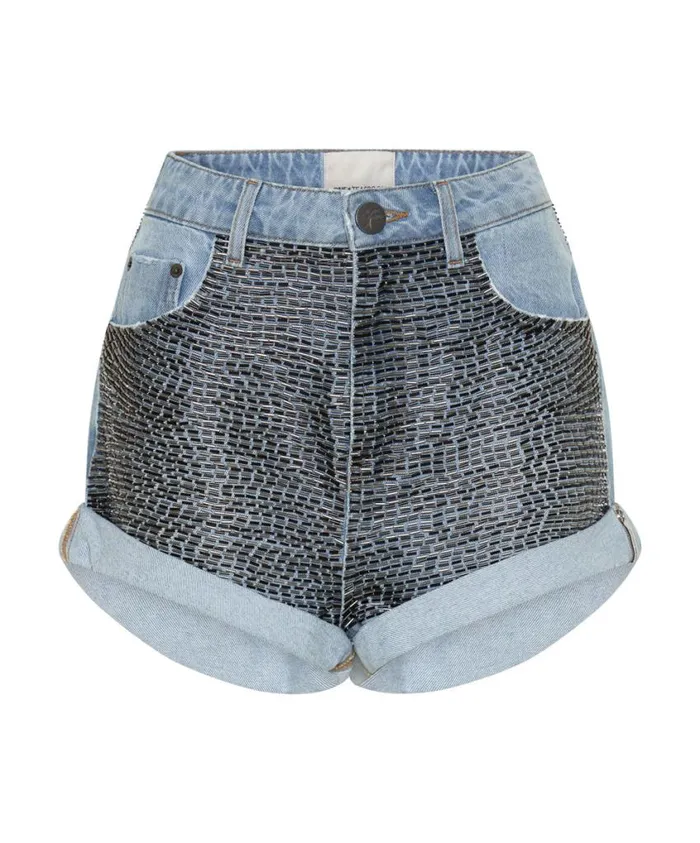 One Teaspoon Denim Shorts Women Railed Sequin Bandits High Waist Denim Short