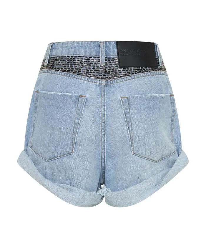 One Teaspoon Denim Shorts Women Railed Sequin Bandits High Waist Denim Short
