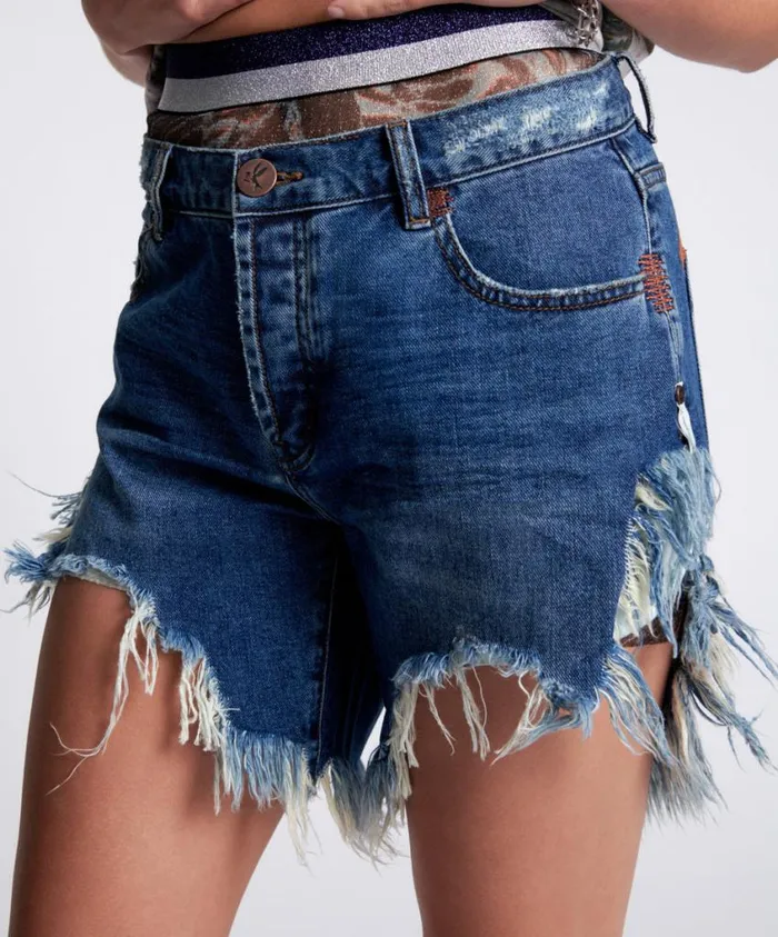 One Teaspoon Denim Shorts Women Rodeo Blue Frankies Long Length Denim Short Blue