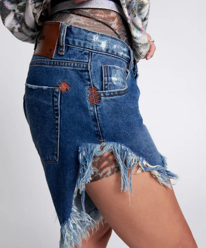 One Teaspoon Denim Shorts Women Rodeo Blue Frankies Long Length Denim Short Blue