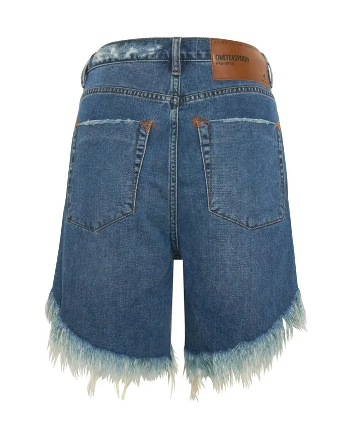 One Teaspoon Denim Shorts Women Rodeo Blue Frankies Long Length Denim Short Blue