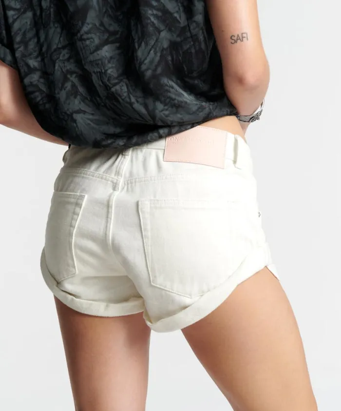 One Teaspoon Denim Shorts Women Soft White Bandits Low Waist Denim Short