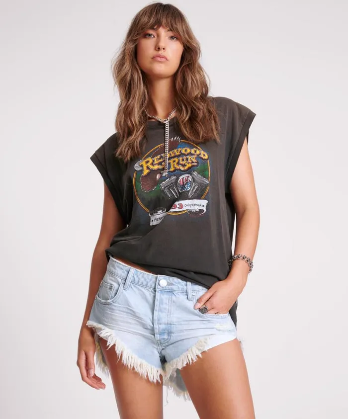 One Teaspoon Denim Shorts Women Sportster Blue Rollers Denim Shorts