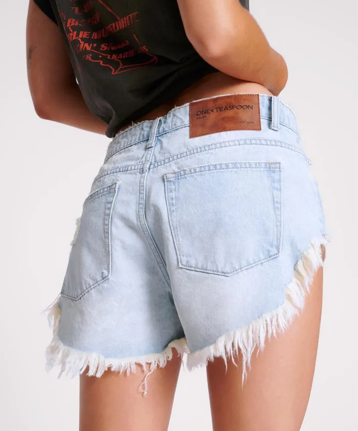 One Teaspoon Denim Shorts Women Sportster Blue Rollers Denim Shorts