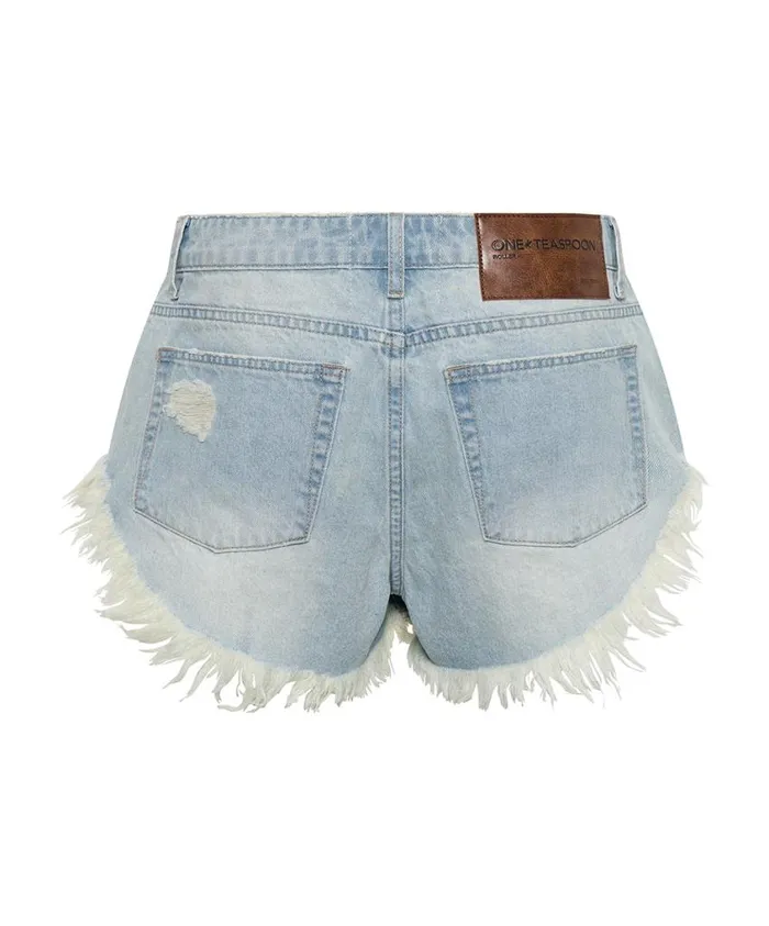 One Teaspoon Denim Shorts Women Sportster Blue Rollers Denim Shorts