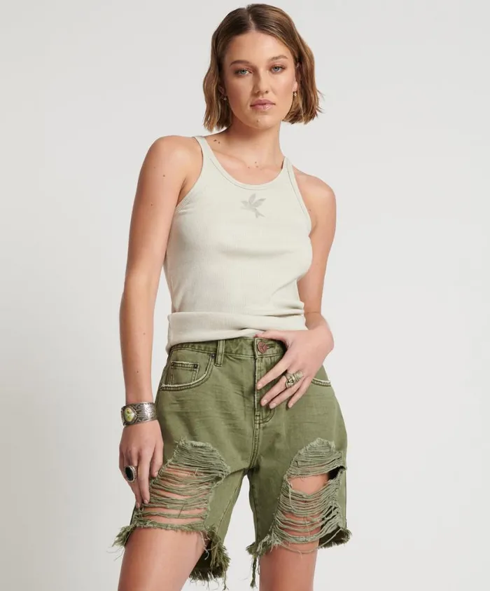 One Teaspoon Denim Shorts Women St Khaki Stevies High Waist Long Length Boyfriend Short One Teaspoon Denim Shorts Women St Khaki Stevies High Waist Long Length Boyfriend Short