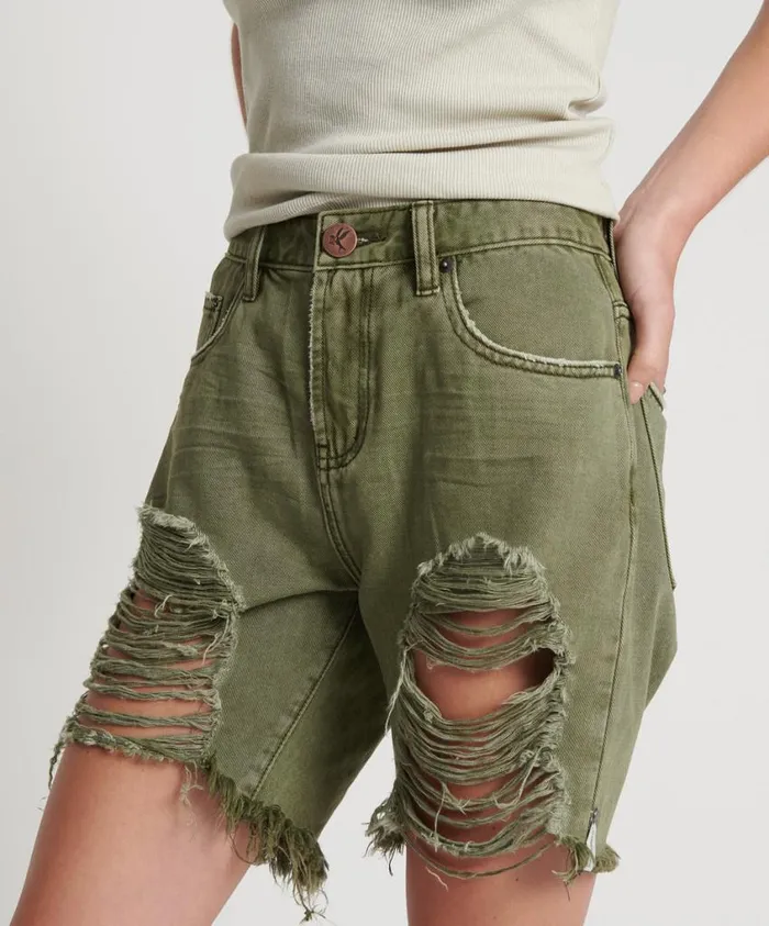 One Teaspoon Denim Shorts Women St Khaki Stevies High Waist Long Length Boyfriend Short