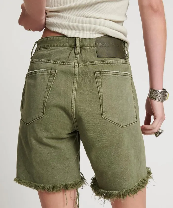 One Teaspoon Denim Shorts Women St Khaki Stevies High Waist Long Length Boyfriend Short