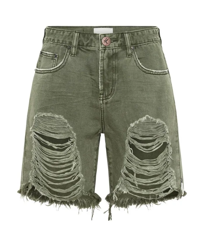 One Teaspoon Denim Shorts Women St Khaki Stevies High Waist Long Length Boyfriend Short