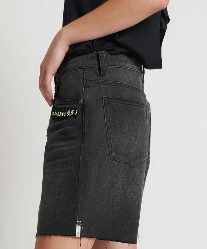 One Teaspoon Denim Shorts Women Storm Grey Jackson Mid Waist Wide Leg Shorts