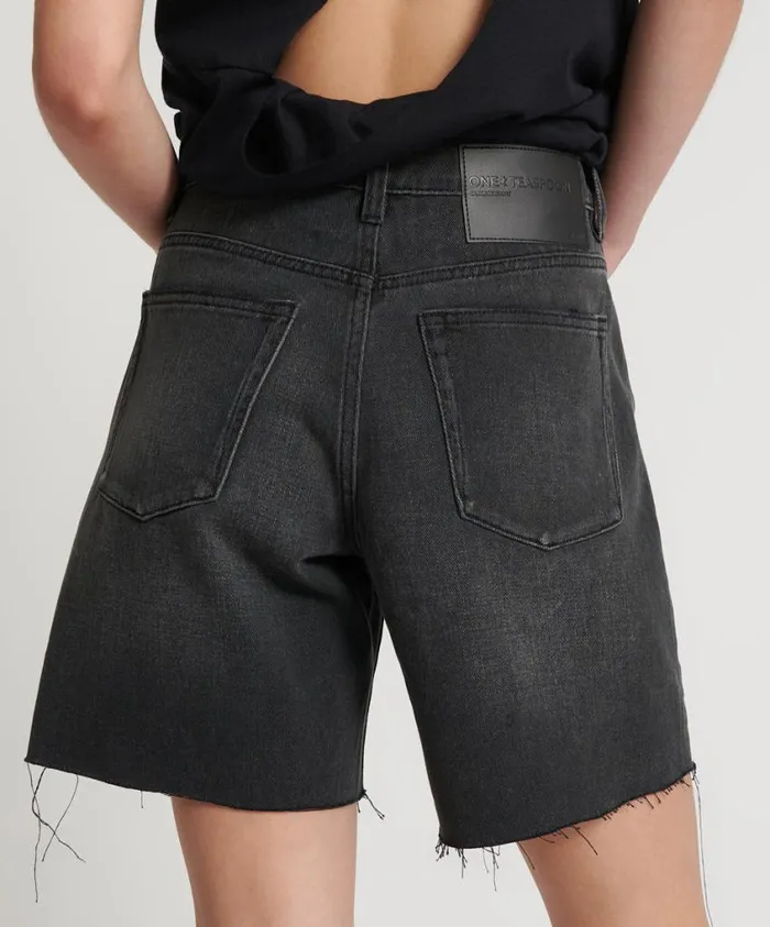 One Teaspoon Denim Shorts Women Storm Grey Jackson Mid Waist Wide Leg Shorts