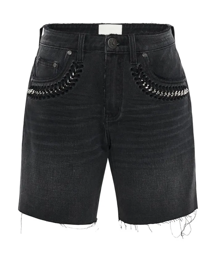One Teaspoon Denim Shorts Women Storm Grey Jackson Mid Waist Wide Leg Shorts