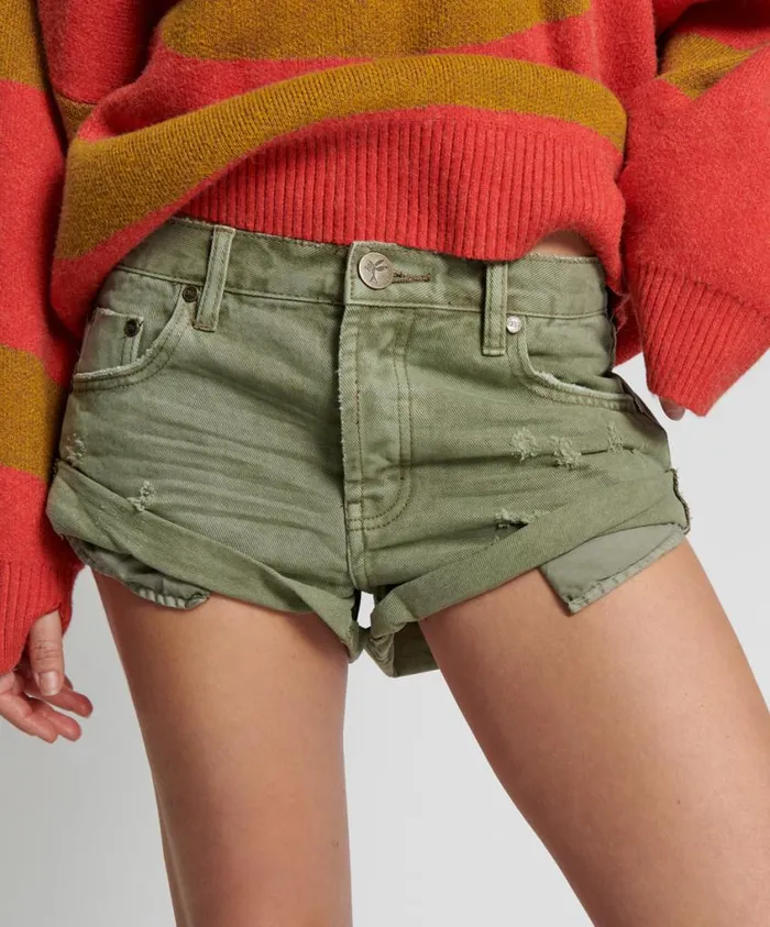 One Teaspoon Denim Shorts Women Super Khaki Bandits Denim Short