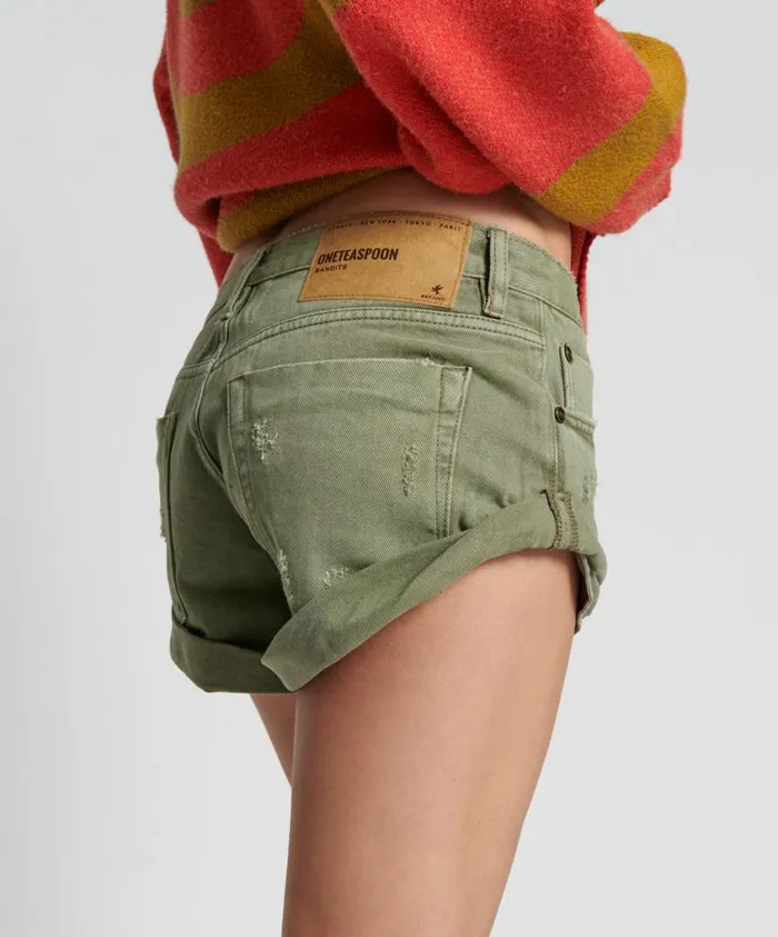 One Teaspoon Denim Shorts Women Super Khaki Bandits Denim Short