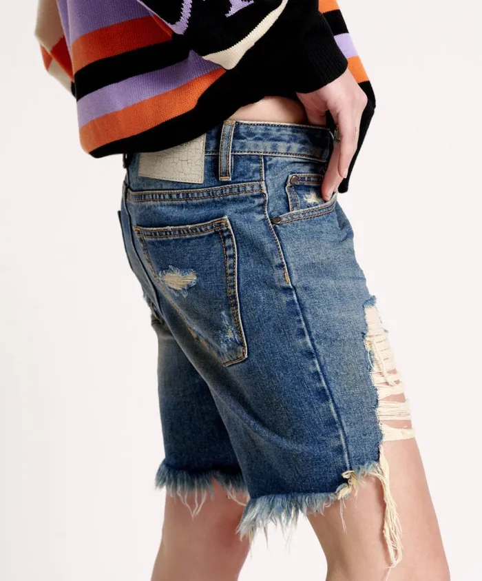 One Teaspoon Denim Shorts Women Used Blue Stevies Long Length Boyfriend Short