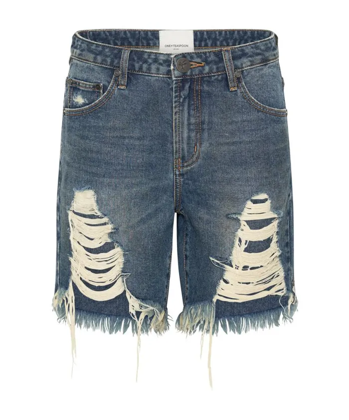 One Teaspoon Denim Shorts Women Used Blue Stevies Long Length Boyfriend Short
