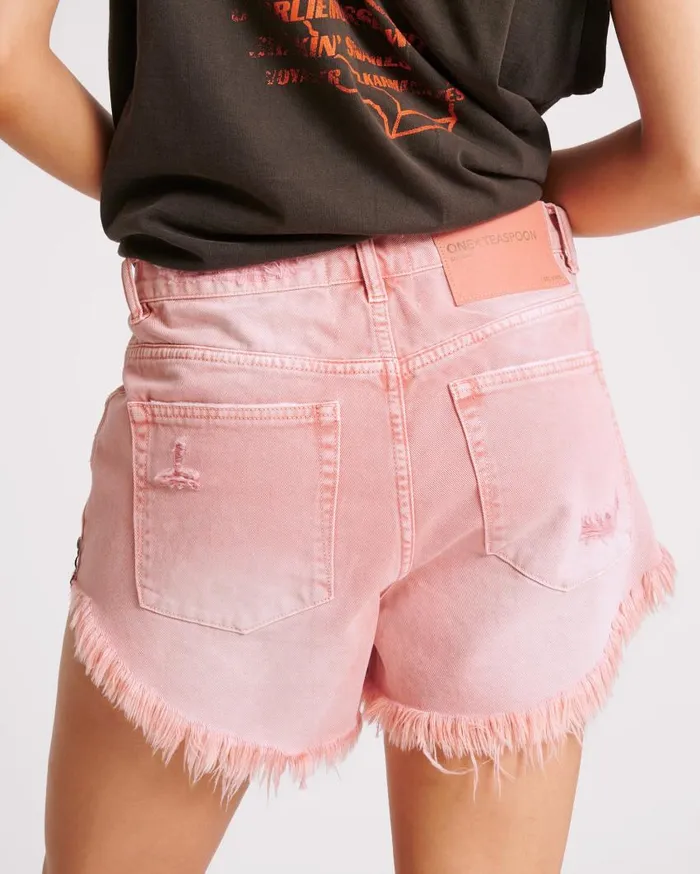 One Teaspoon Denim Shorts Women Vintage Red Outlaws Mid Length Denim Shorts