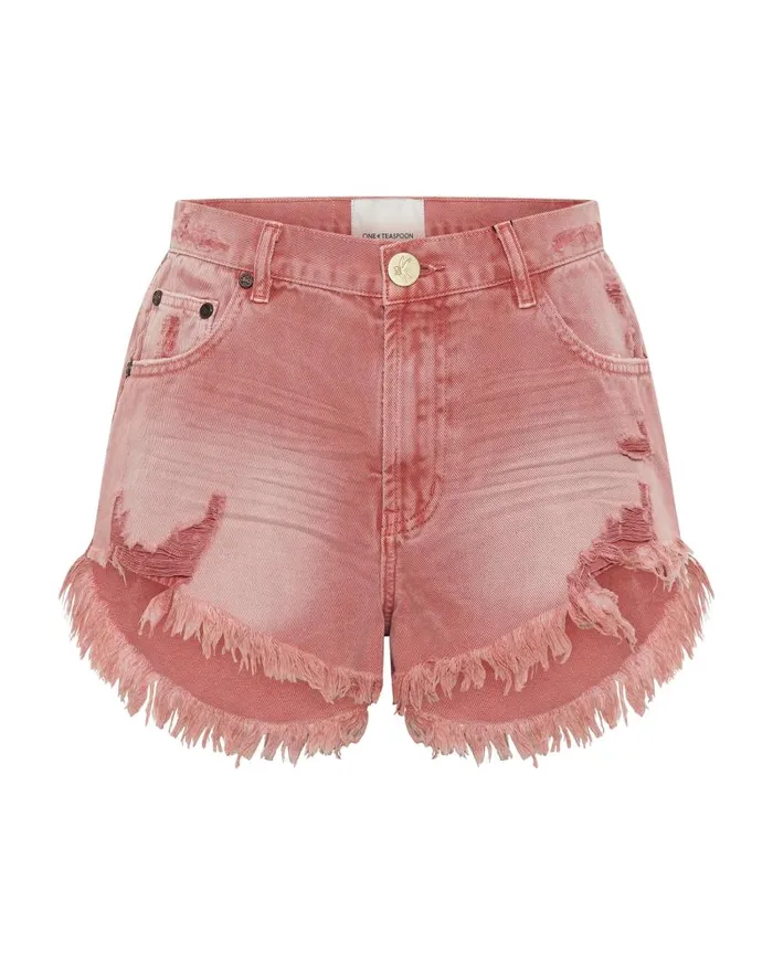 One Teaspoon Denim Shorts Women Vintage Red Outlaws Mid Length Denim Shorts