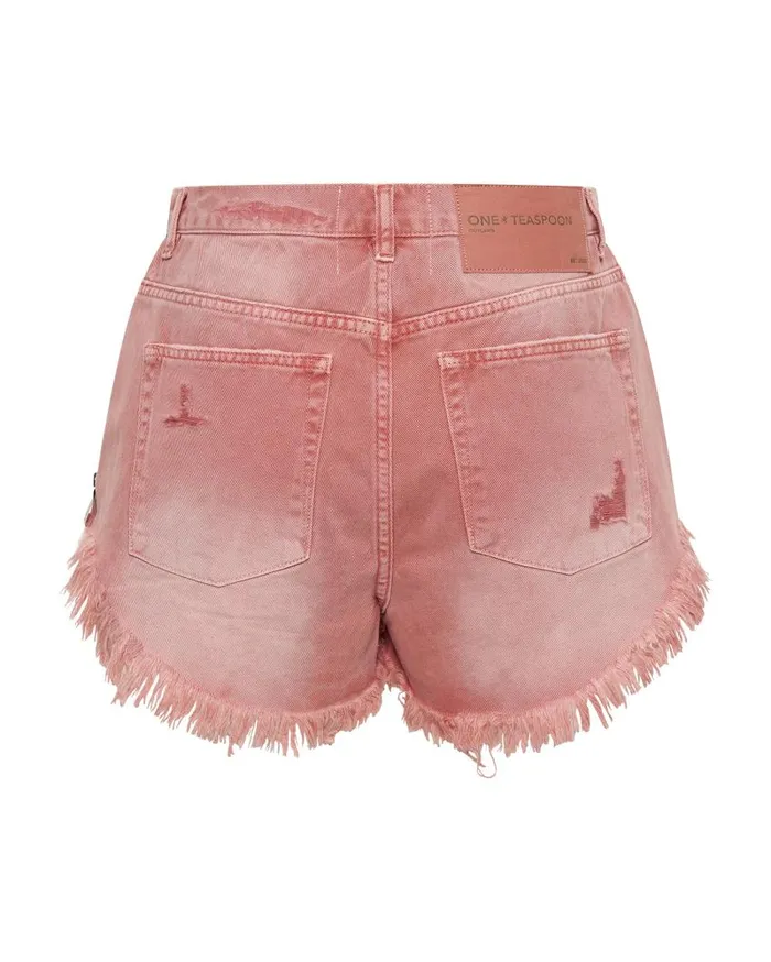 One Teaspoon Denim Shorts Women Vintage Red Outlaws Mid Length Denim Shorts
