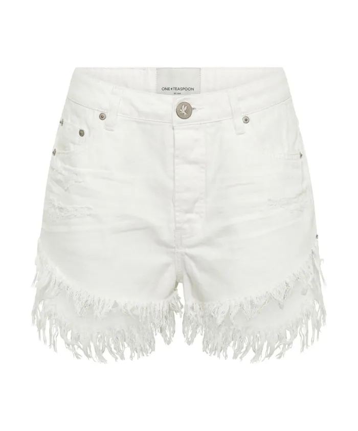 One Teaspoon Denim Shorts Women White Beauty Outlaws Mid Length Denim Short