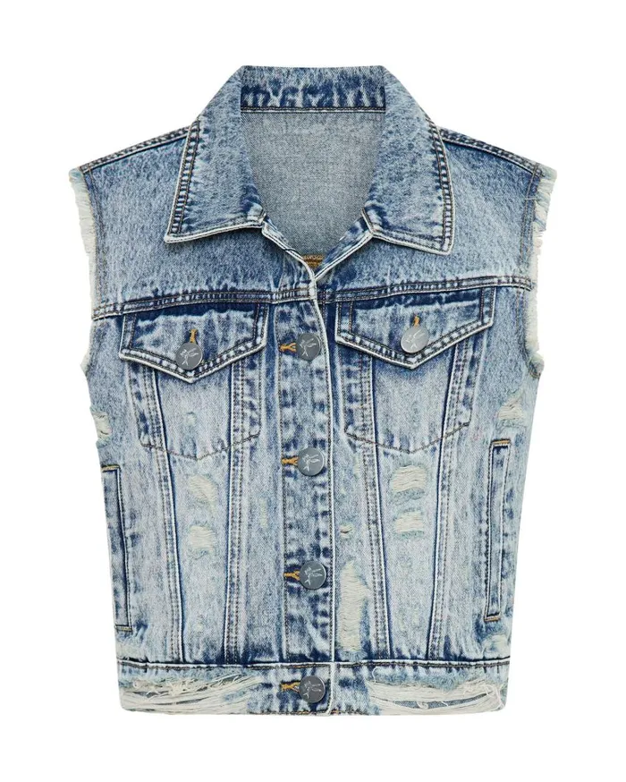One Teaspoon Denim Tops Women Acid Blue Cropped Denim Trucker Vest