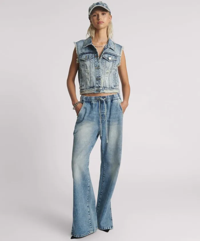 One Teaspoon Denim Tops Women Acid Blue Cropped Denim Trucker Vest