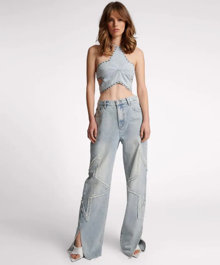 One Teaspoon Denim Tops Women Diamonde Star Denim Top