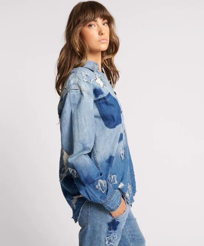 One Teaspoon Denim Tops Women Johnny Blue Star Classic Everyday Shirt