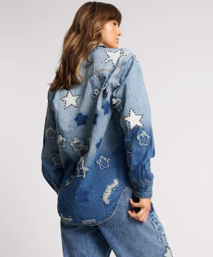 One Teaspoon Denim Tops Women Johnny Blue Star Classic Everyday Shirt