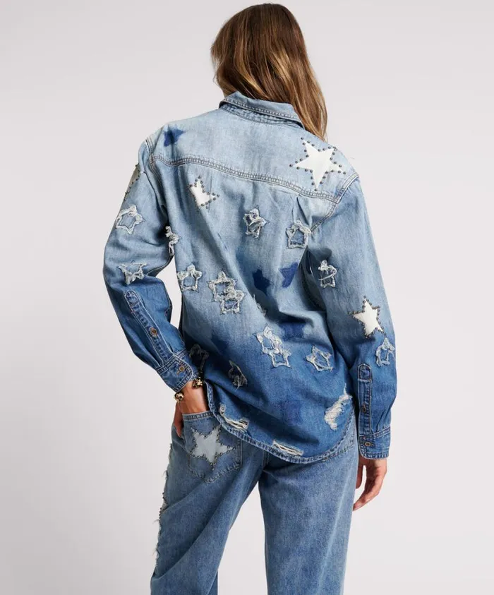 One Teaspoon Denim Tops Women Johnny Blue Star Classic Everyday Shirt