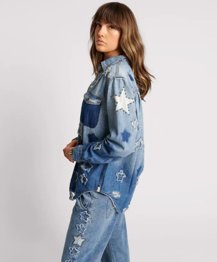 One Teaspoon Denim Tops Women Johnny Blue Star Classic Everyday Shirt