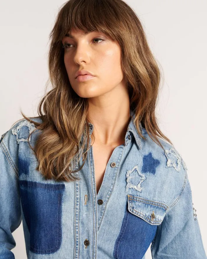 One Teaspoon Denim Tops Women Johnny Blue Star Classic Everyday Shirt