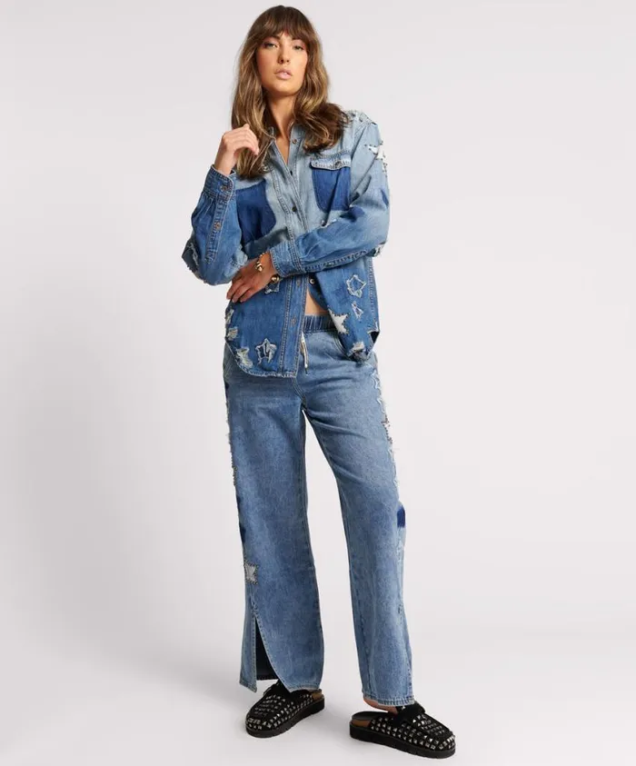 One Teaspoon Denim Tops Women Johnny Blue Star Classic Everyday Shirt