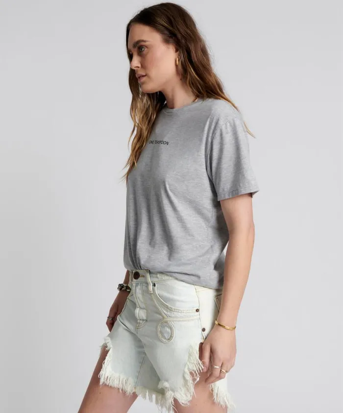 One Teaspoon Graphic Tees Women One Teaspoon Crew Neck Logo Tee Grey USA