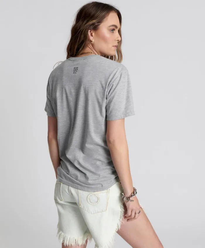 One Teaspoon Graphic Tees Women One Teaspoon Crew Neck Logo Tee Grey USA