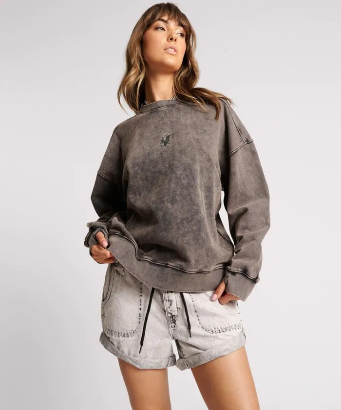 One Teaspoon Hoodies And Sweats Women Charcoal Bower Bird Retro Sweater