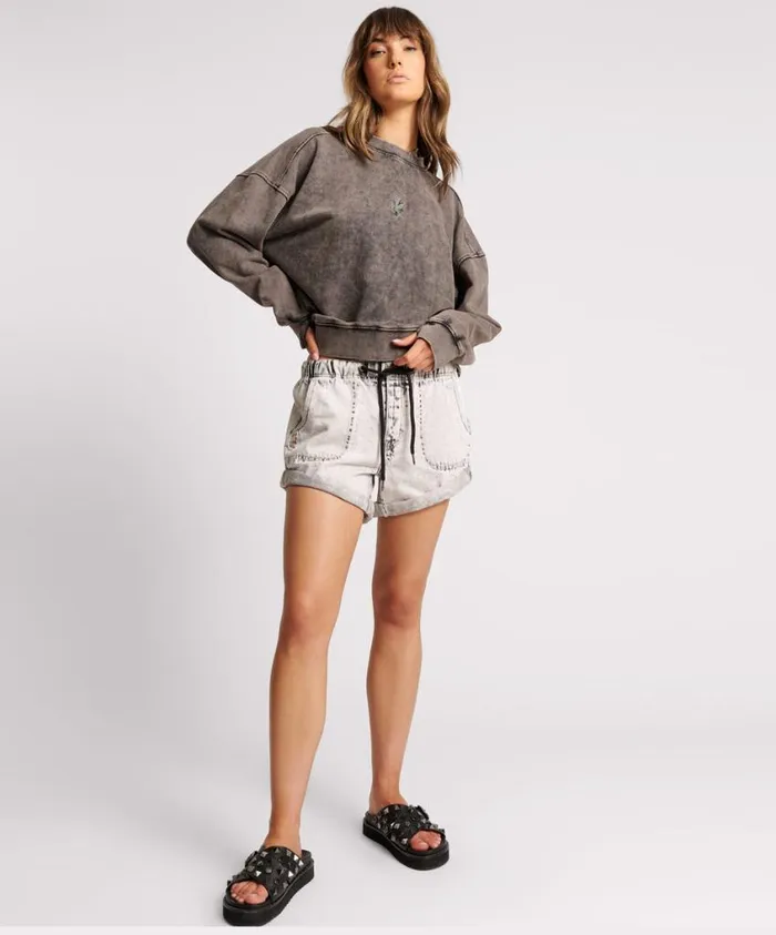 One Teaspoon Hoodies And Sweats Women Charcoal Bower Bird Retro Sweater