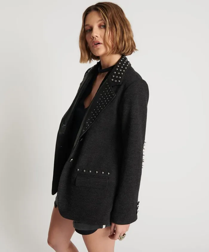 One Teaspoon Jackets Women Charcoal Studded Blazer