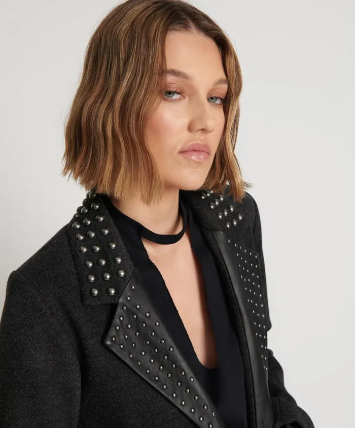 One Teaspoon Jackets Women Charcoal Studded Blazer
