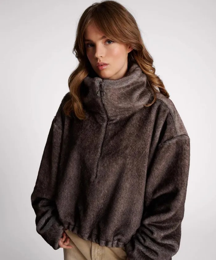 One Teaspoon Jackets Women Sauvage Faux Fur Cropped Pullover Jacket