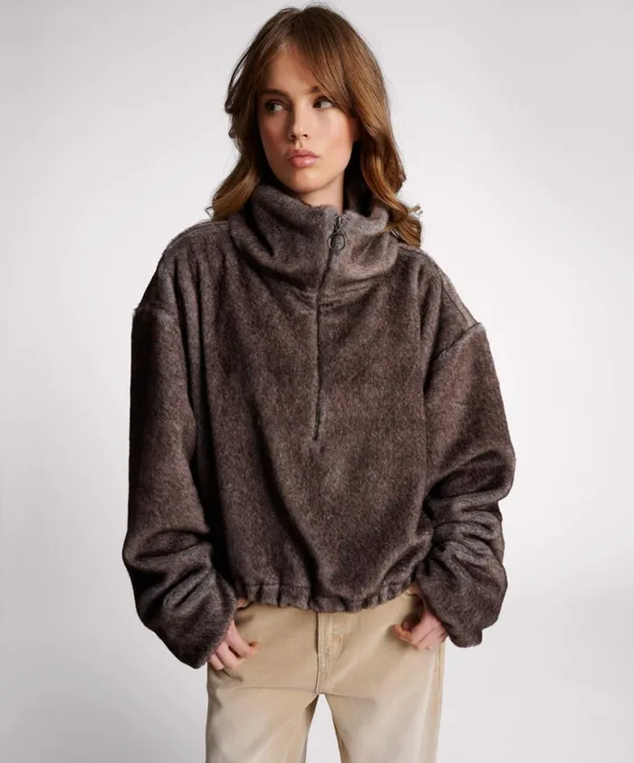 One Teaspoon Jackets Women Sauvage Faux Fur Cropped Pullover Jacket