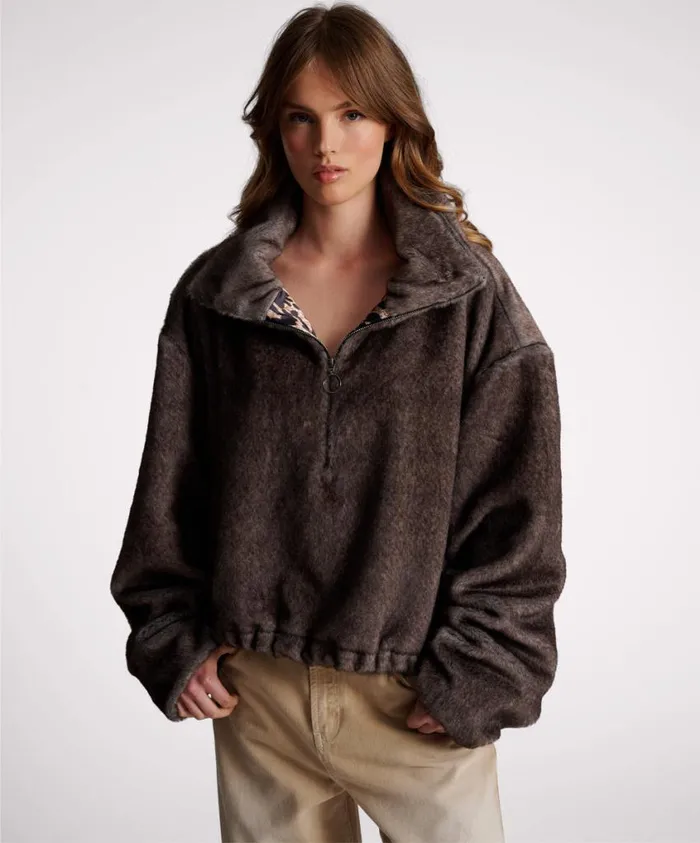 One Teaspoon Jackets Women Sauvage Faux Fur Cropped Pullover Jacket